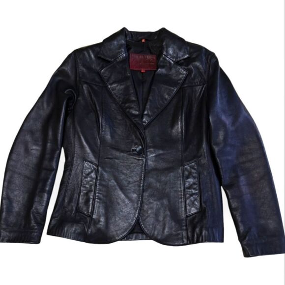 Classic 100% Genuine Leather Lambskin one button black blazer jacket sz L zJazz - Picture 1 of 8